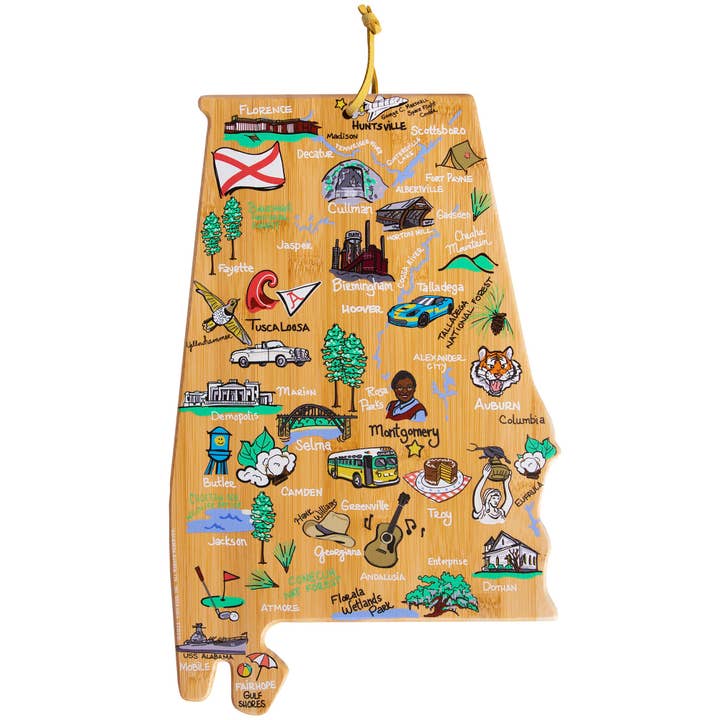 Alabama Cutting Board with Artwork by Fish Kiss™ for wholesale by Totally Bamboo