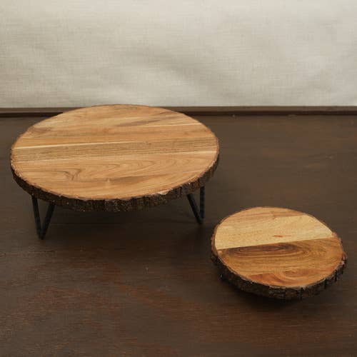 India Handicrafts Inc - Wholesale Cake Stand - Bark Edge Cake Plate w/ Iron Feet, SM, 64