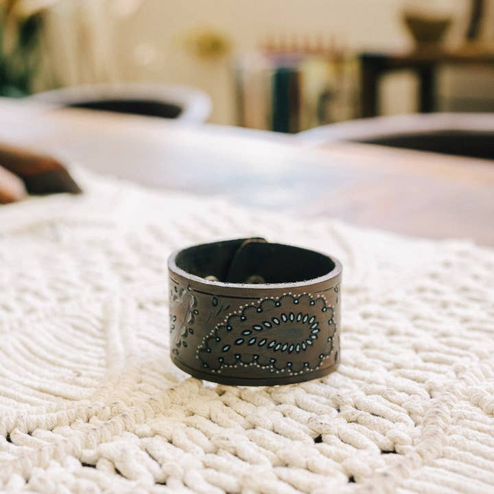 Leto Accessories - Wholesale Cuff Bracelet - Boho Paisley Embossed Leather Bracelet – Unique Cuff