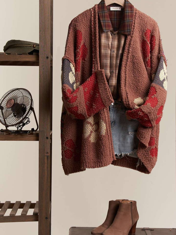 Caramel Daisy Oversize Terry Knit Cardigan for wholesale on Faire