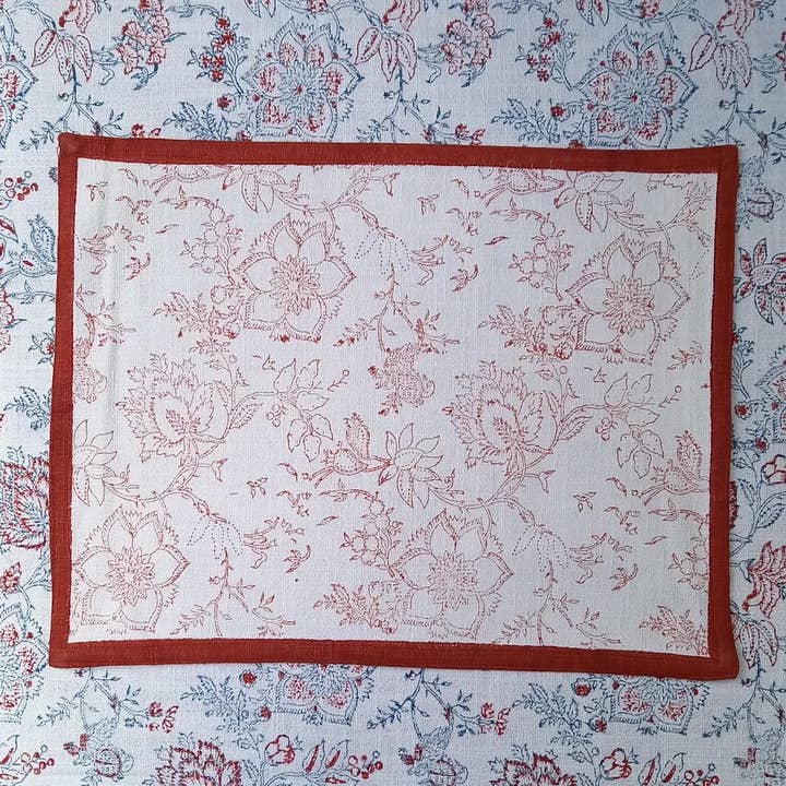 Placemat 'Flower' Rusty Red for wholesale by The Blockprint Tree