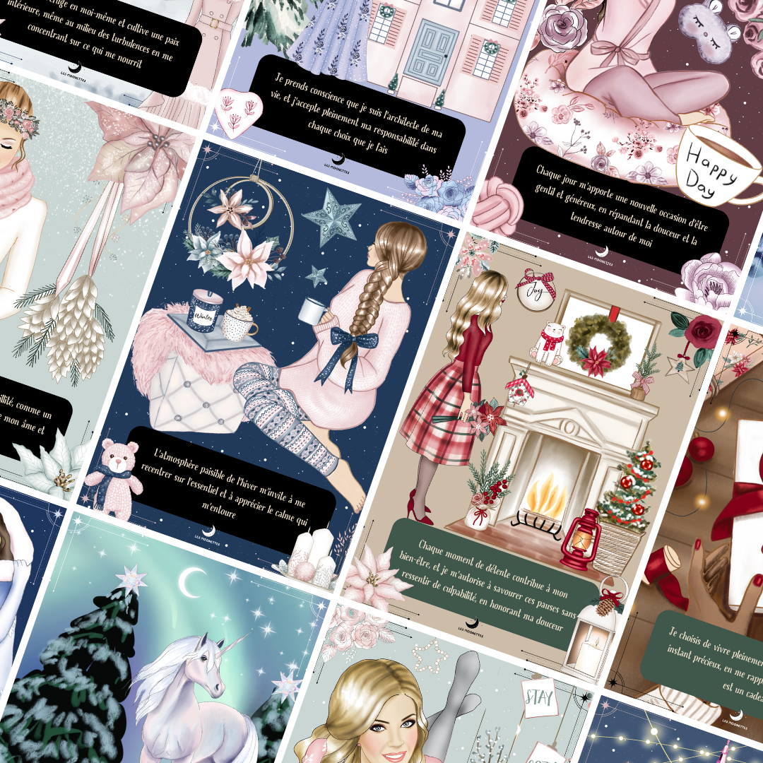 Les Moonettes - Venta al por mayor Cartas del tarot - Cartas de afirmaciones positivas para invierno acogedor (32 cartas)3