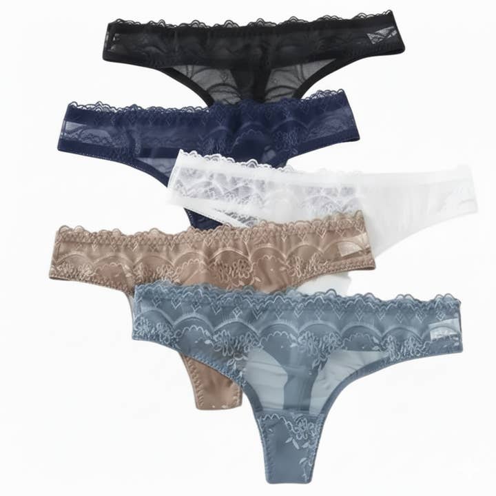 Texlina Women’s Lace-Trim Mesh Thong – Delicate Charm for wholesale by TEXLINA