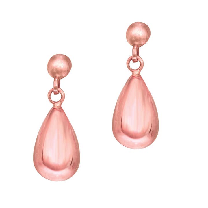 14Kt Rose Gold 7.4X20.0mm Shiny Puffed Teardrop Earring On Post with Butterfly Clasp for wholesale by The Diamond Deal