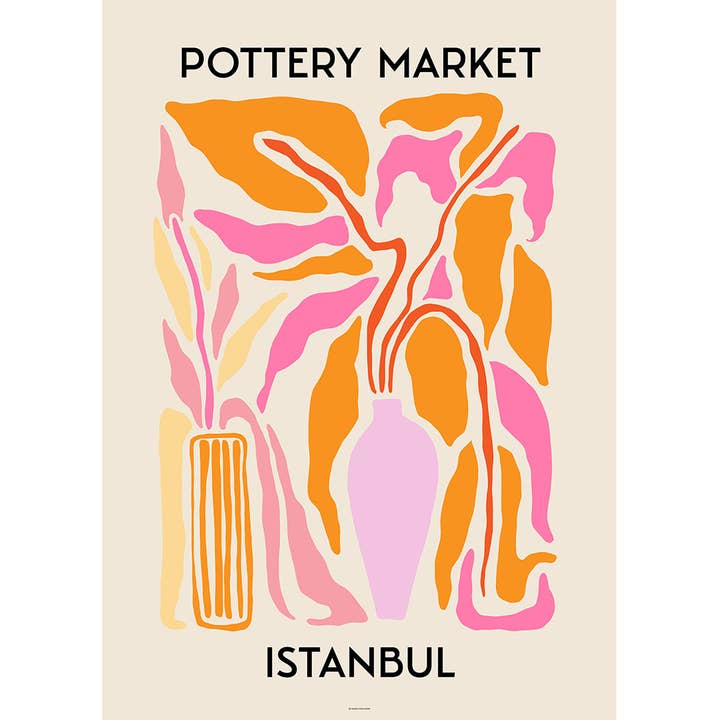 Impression artistique sur le marché de la poterie d'Istanbul pour la vente par Paper Provision