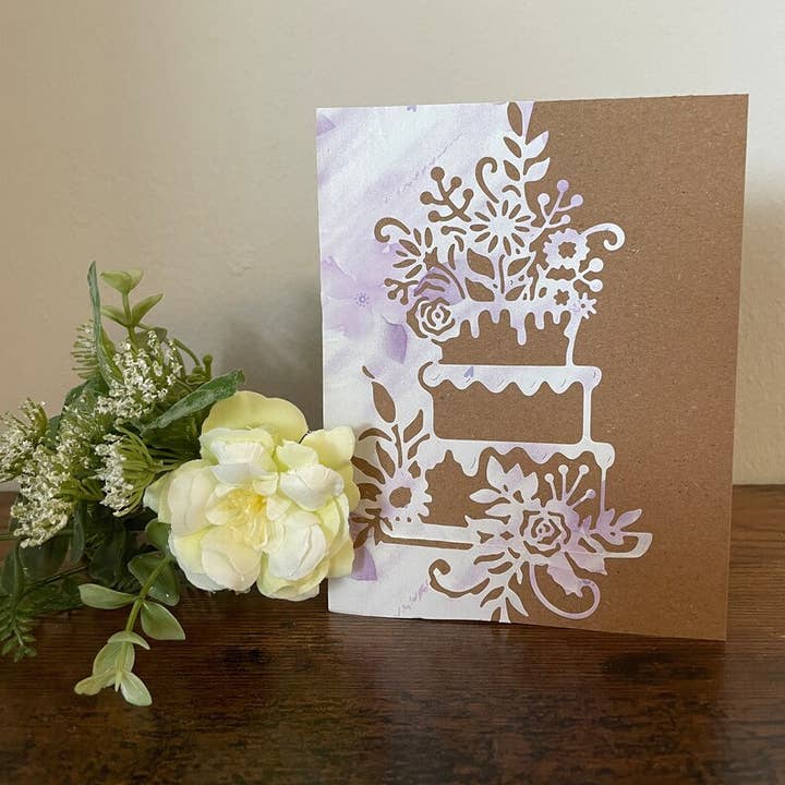 Bryllupskage kort for engroshandel hos The Cutting Room Card Company