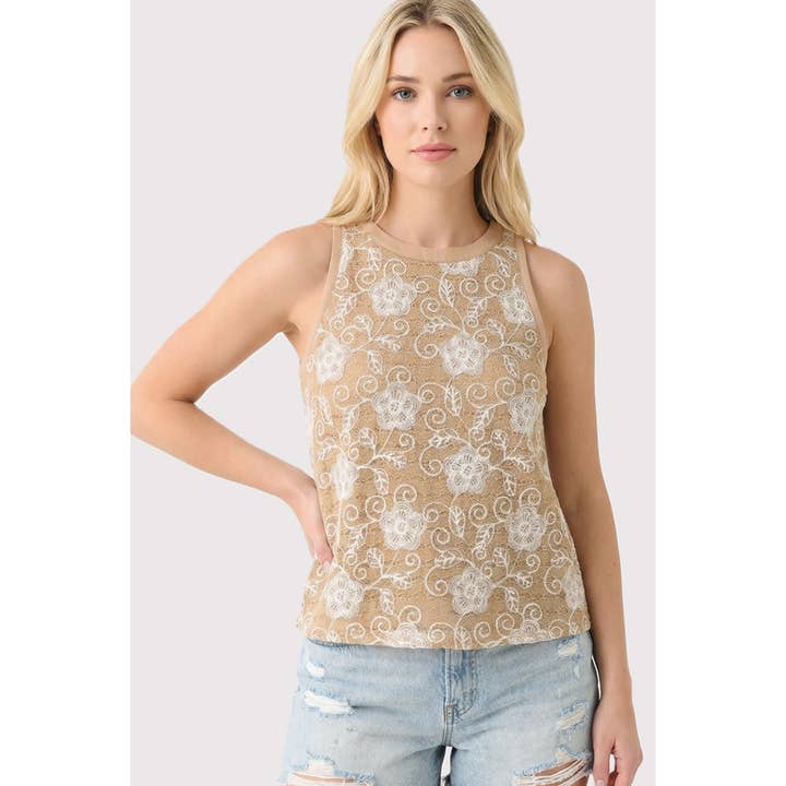 DÉBARDEUR À BRODERIES FLORALES pour la vente par STACCATO