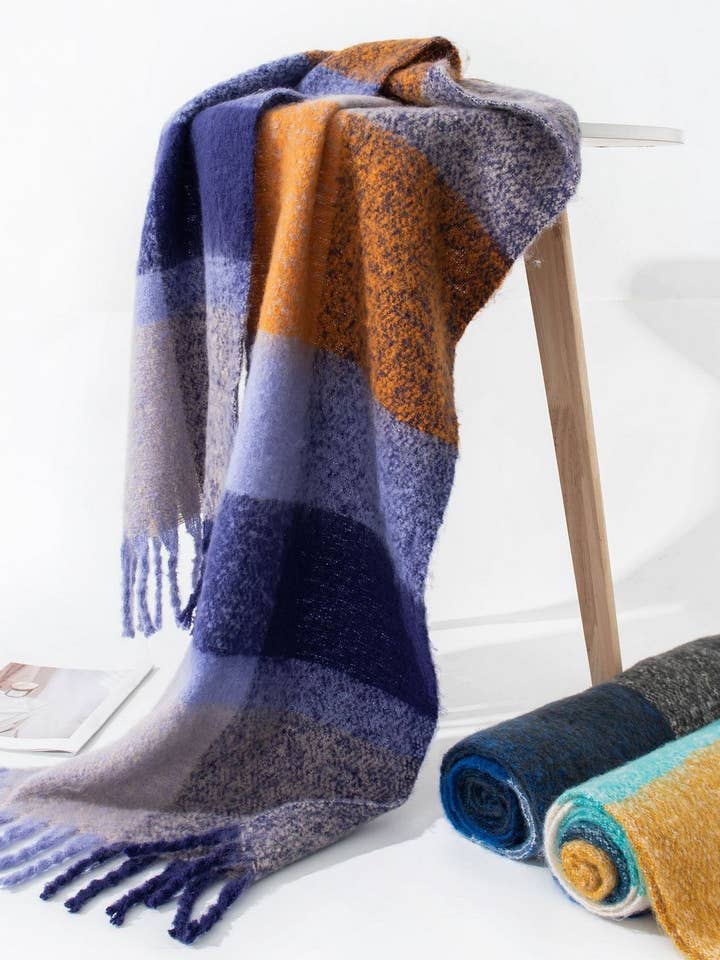 CWASC03329_FLUFFY PLAID MOHAIR SCARF FOR WOMEN for wholesale by NINEXIS