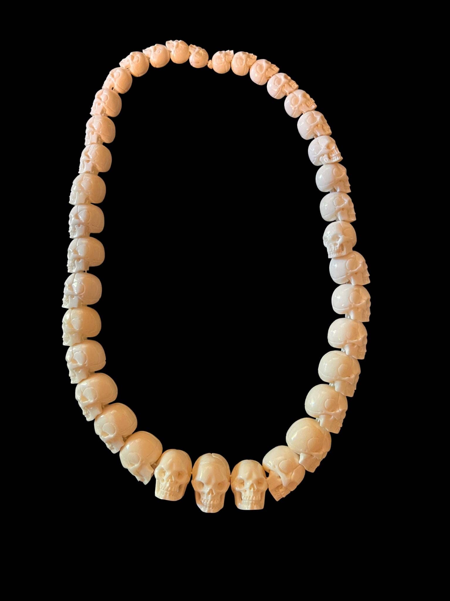 Tika - Wholesale Beaded/Pearl Necklace - Carved Bone Skull Graduated Strand1