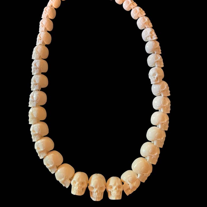 Tika - Wholesale Beaded/Pearl Necklace - Carved Bone Skull Graduated Strand1