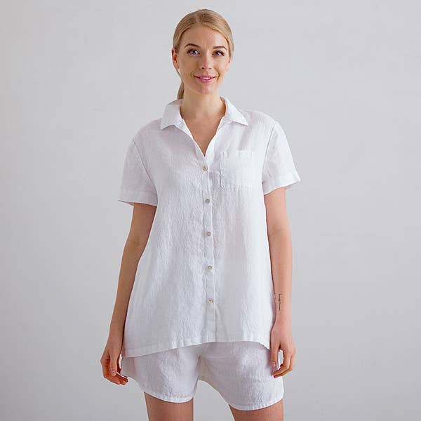 LinenMe - Wholesale Sleepwear Set - Women's - Linen Pyjama White Emilia0