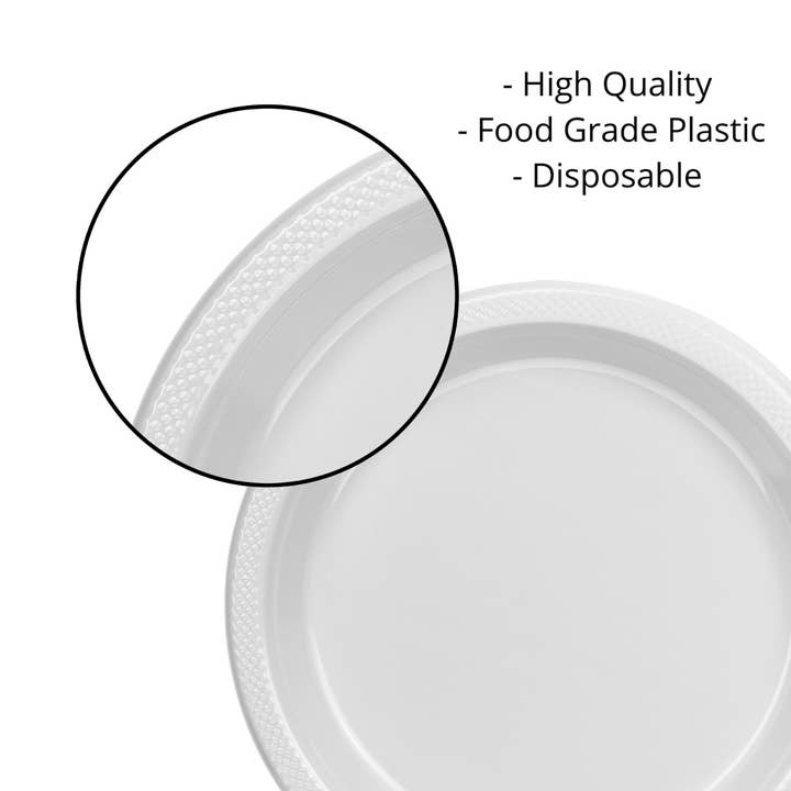 7 In. White Plastic Plates Disposable - 50 Ct. for wholesale on Faire