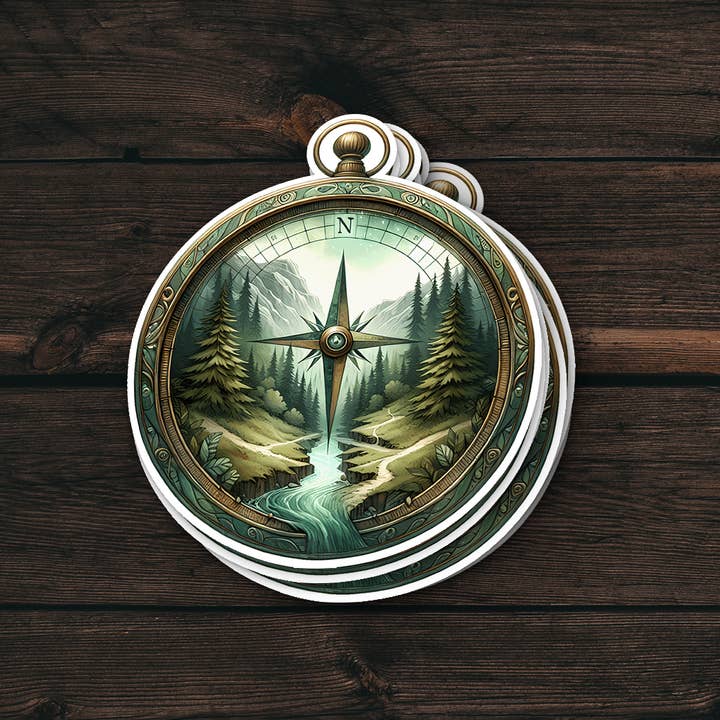 River Compass Sticker | Outdoor Decal | Durable Vinyl for wholesale by PiggyPrintStickers