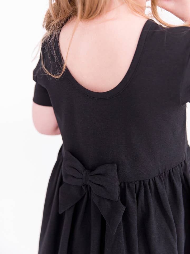 Girls Black Short Sleeve Knit Twirl Dress for wholesale on Faire