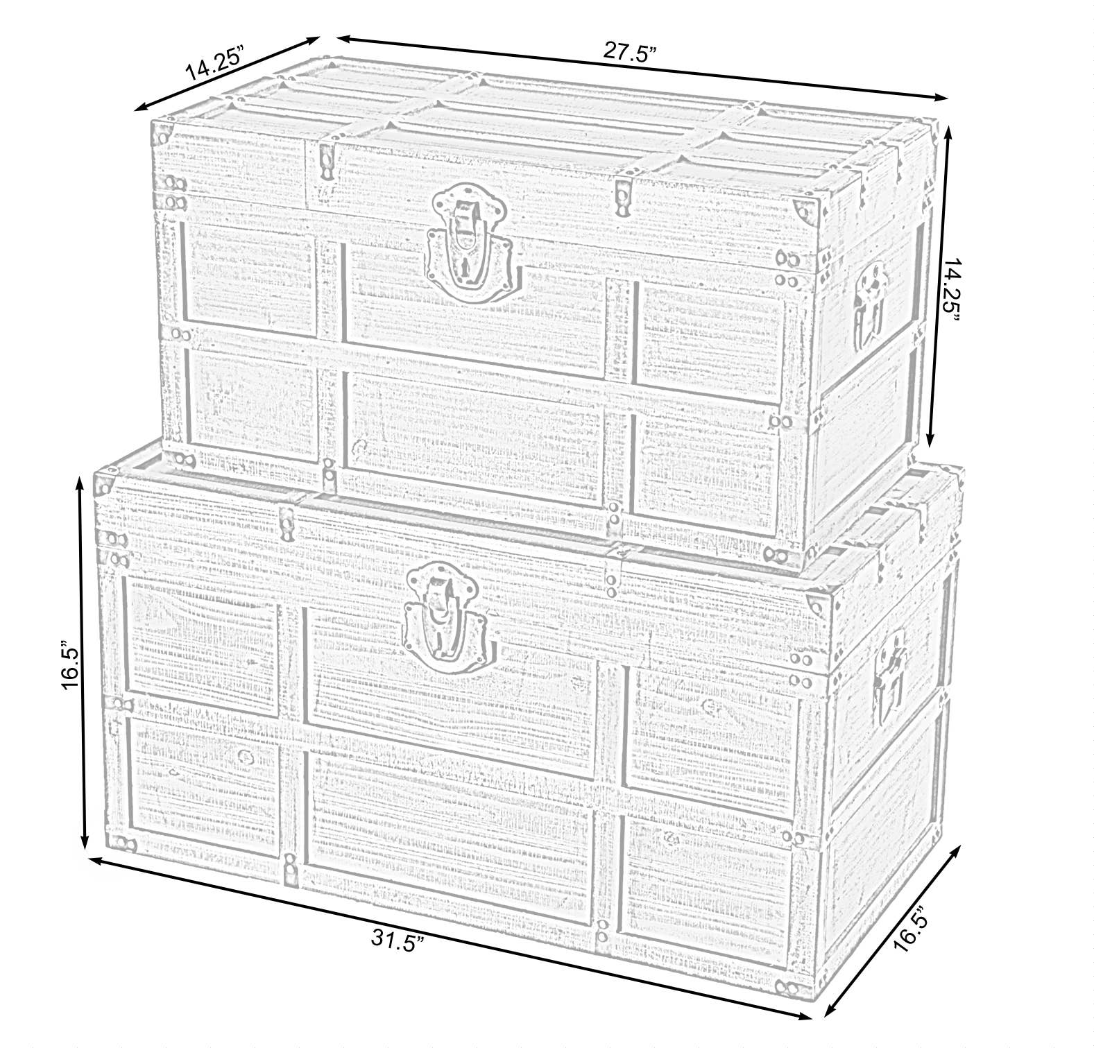 Quickway Imports – wholesale Prydnadslåda – Trä rektangulär fodrad rustik förvaring trunk med spärr3