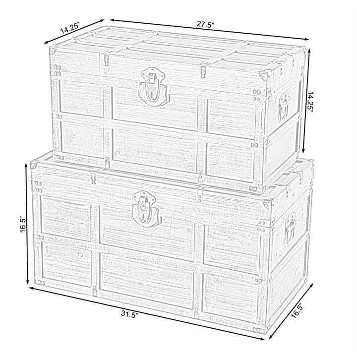 Quickway Imports – wholesale Prydnadslåda – Trä rektangulär fodrad rustik förvaring trunk med spärr3