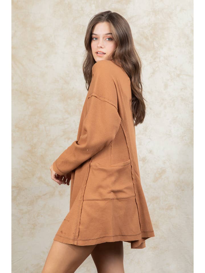 VERY J - Wholesale Dress - Women's - ND31005X-PLUS SIZE Casual Shirt Collared Knit Mini Dress