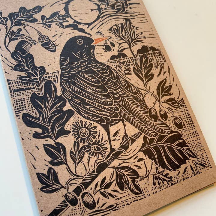 Vivienne Keable - Wholesale Birthday Card - Linocut Print - Blackbird - Greeting Card - Bird - Birthday1