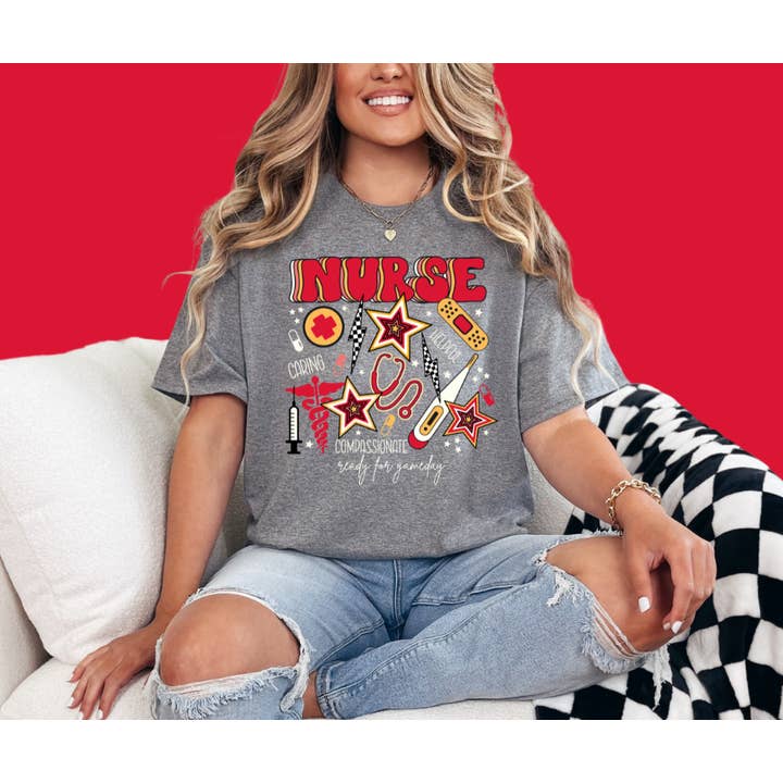 KC Colored Nurse Icons Grey Tee for wholesale by The Red Rival Wholesale