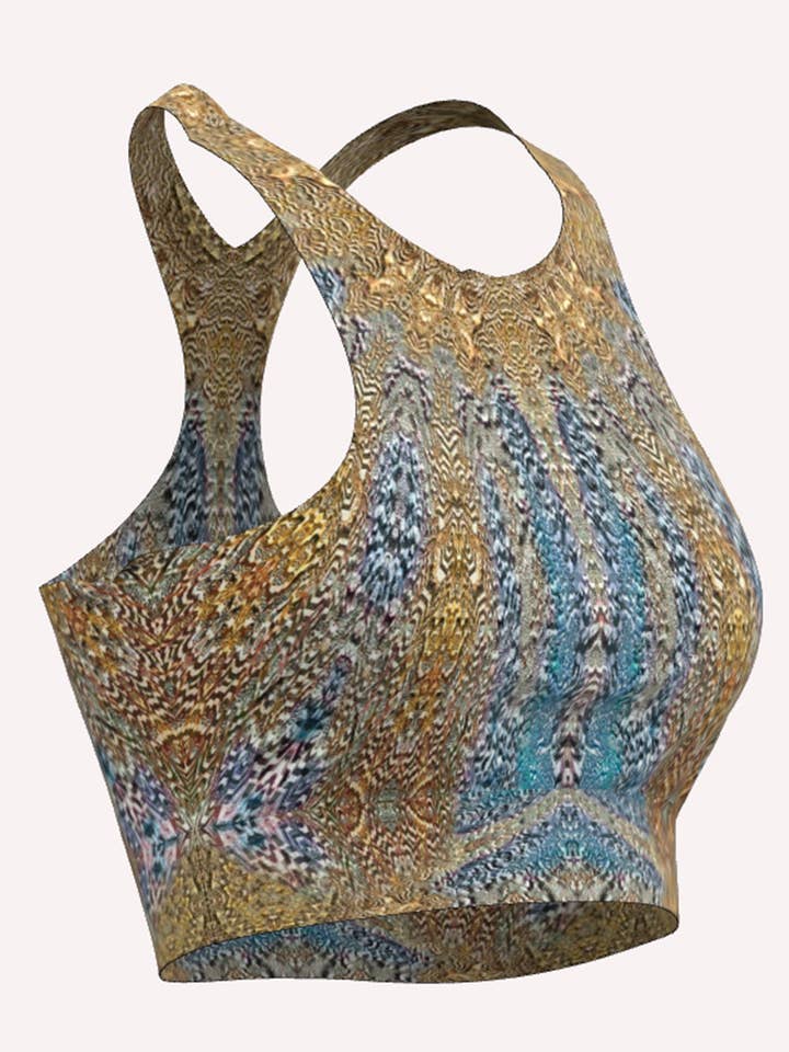 The Mystic Sunburst Fractal Geometry Crossback Top for wholesale by Miramaya