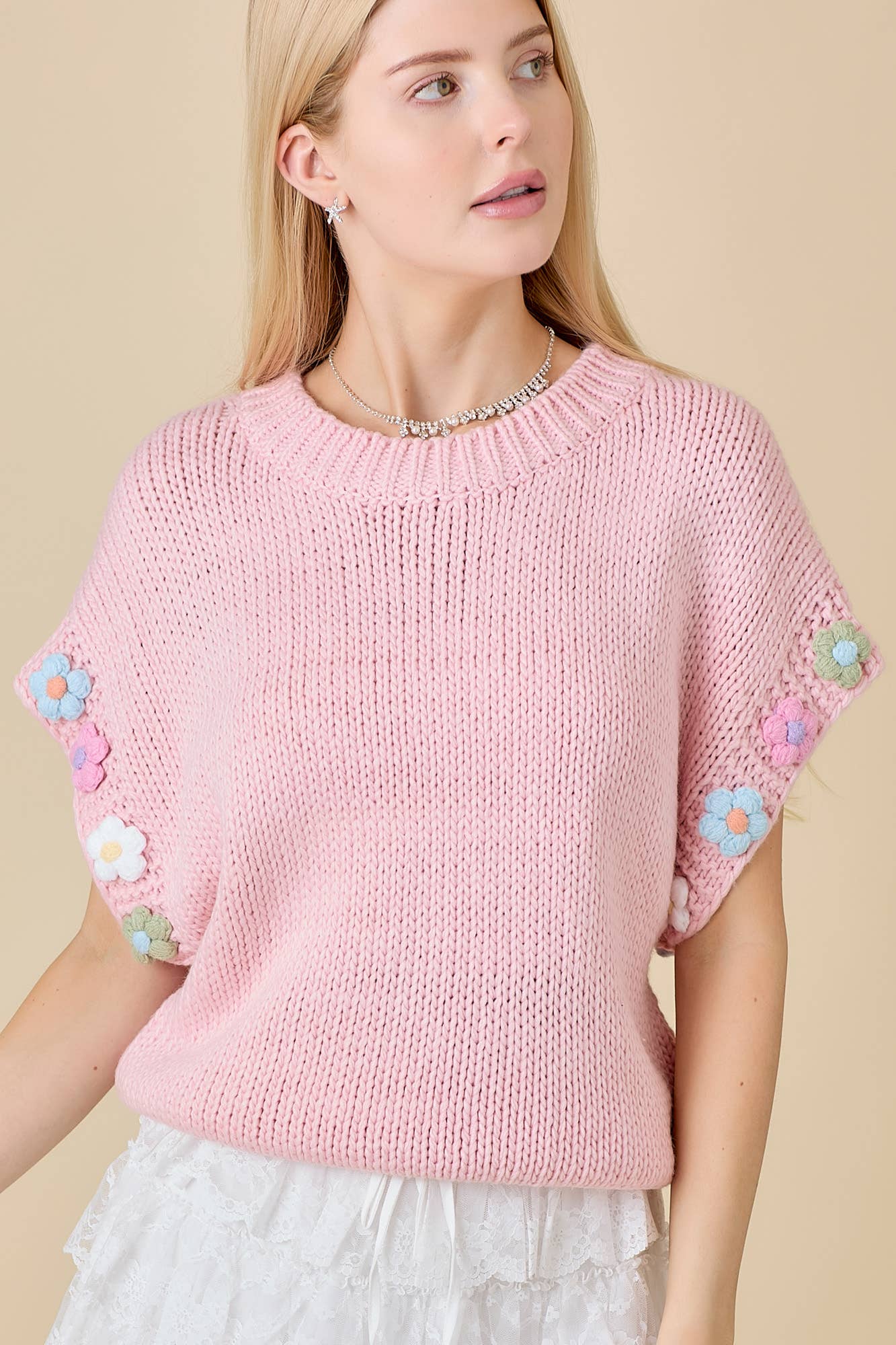 Main Strip - Vendita all'ingrosso Maglione tricot - Donna - Top in maglia con maglione a fiori all'uncinetto 3D3