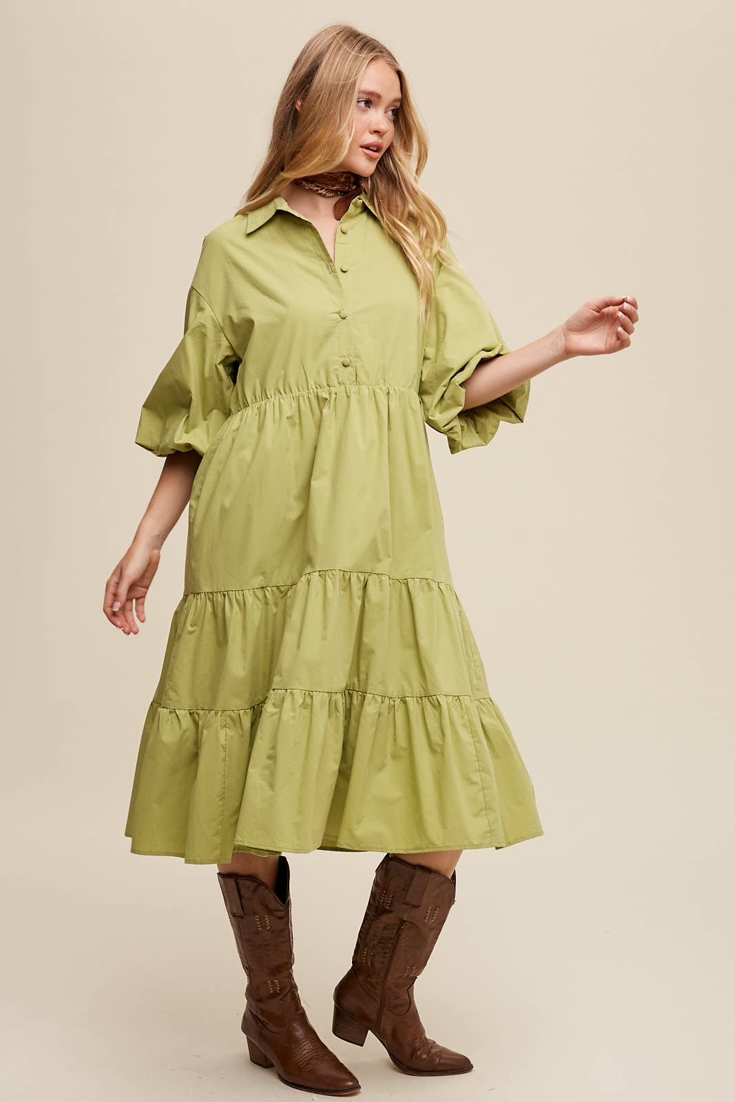 Listicle - Wholesale Dress - Women's - Tiered Poplin Shirt Dress15