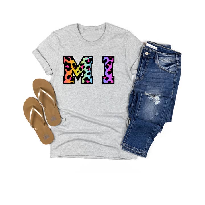 Michigan State Neon Rainbow Leopard Shirt for wholesale by Wild & Untamed Designs