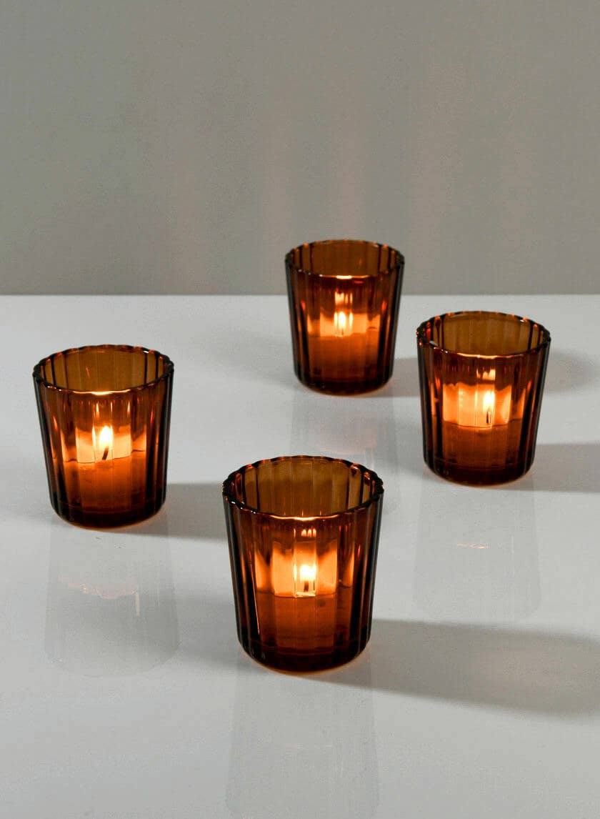 Jamali Garden - Wholesale Candle Holder - Dark Amber Fluted Glass Votive Holder1