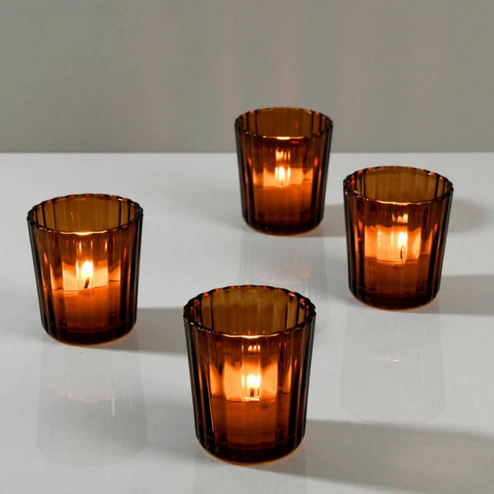 Jamali Garden - Wholesale Candle Holder - Dark Amber Fluted Glass Votive Holder1