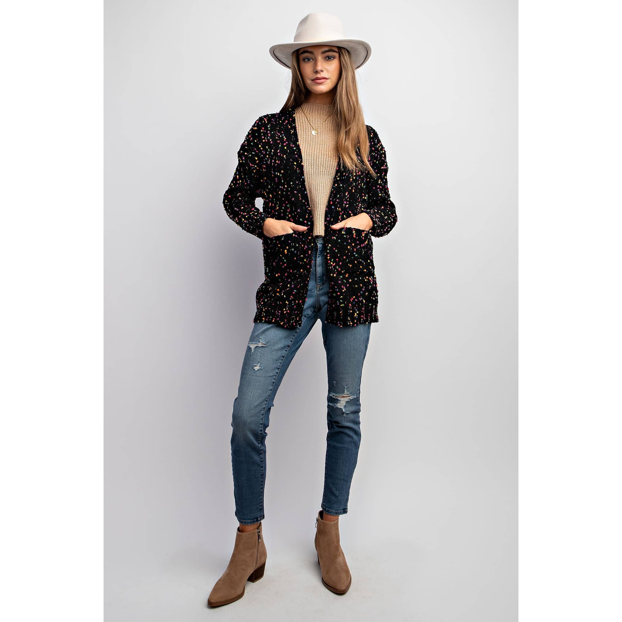 Sweet Generis - Wholesale Cardigan - Women's -  CARDIGAN W RAINBOW POPCORN SPECKLES0