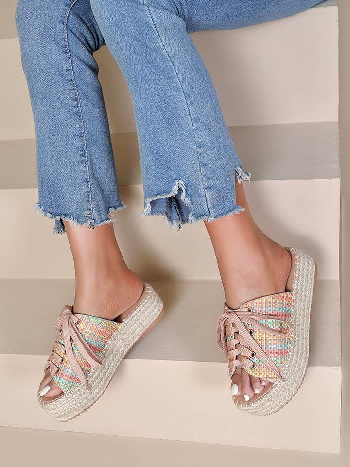 Joia Paris - Wholesale Sandals - Women's - Lace-up woven platform espadrille sandals H8-8865