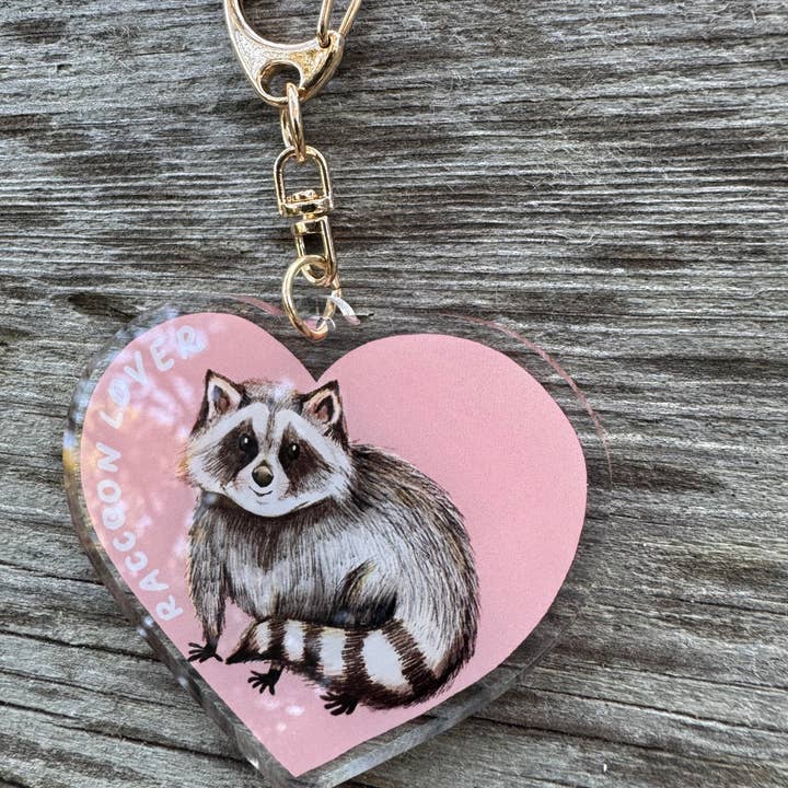 Raccoon Lover Keychain for wholesale by Painted Peony Art