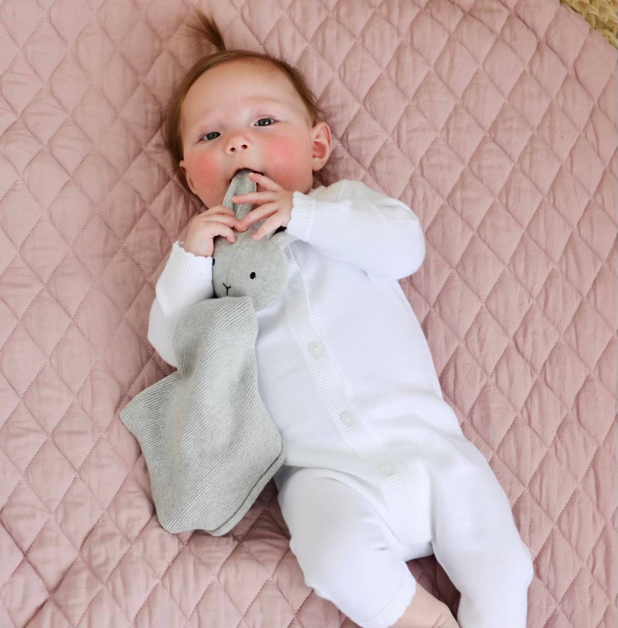 Natural Bunny Mommy & Me Baby Knit Blanket & Lovey Gift SET for wholesale on Faire9