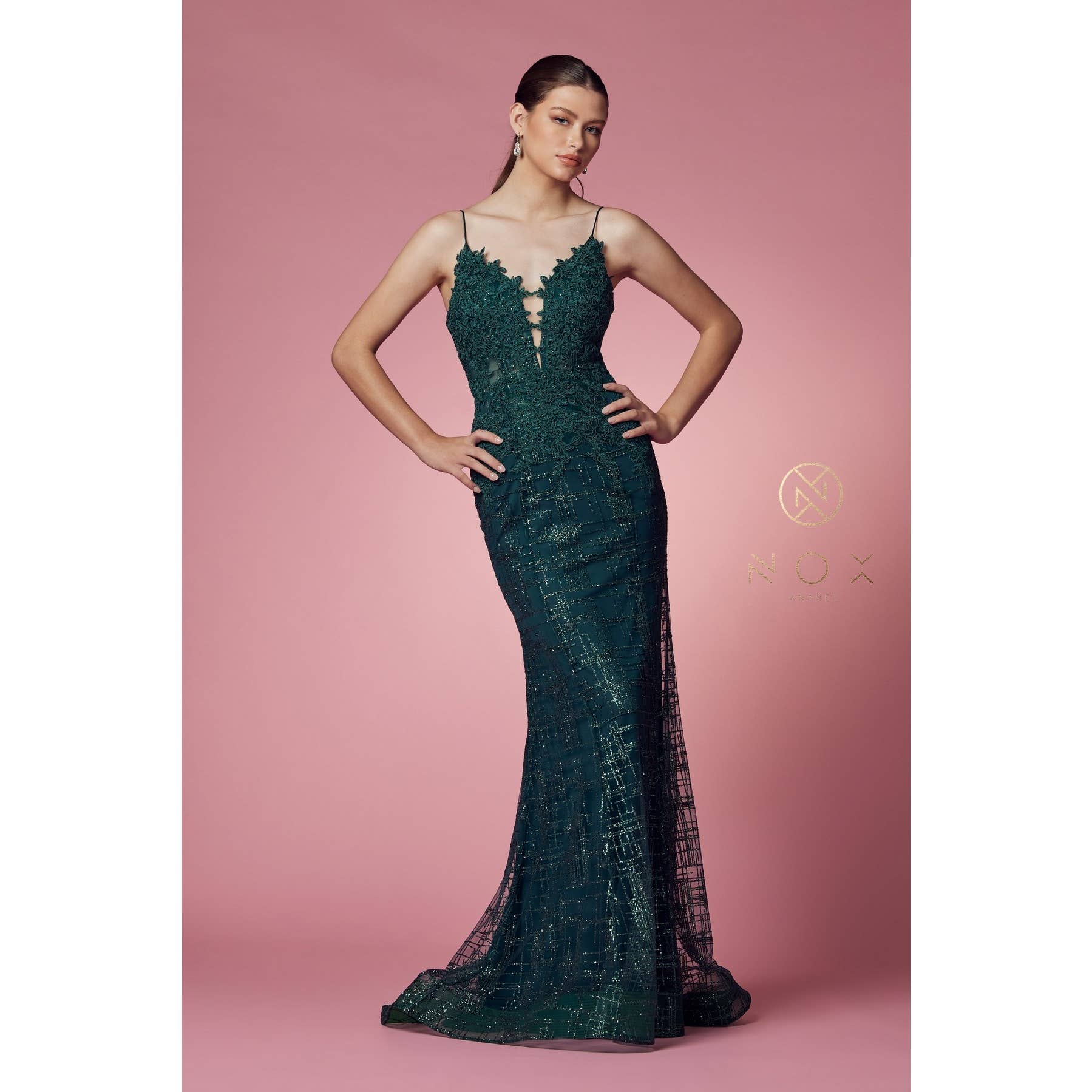 Noxanabel - Wholesale Formele jurk - Dames - Glamoureuze Glinsterende V-Hals Damesjurk R282-17