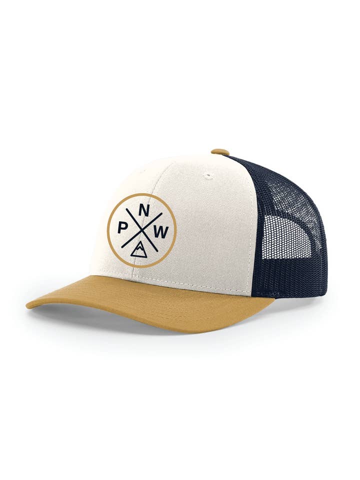 The Classic Trucker Hat Cream/Navy/Amber for wholesale by Northwest Vibes Supply Co.