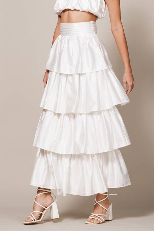 Endless Blu – wholesale Skirt – Women’s – LS1231 HIGH WAISTED TIERED SATIN MAXI SKIRT5