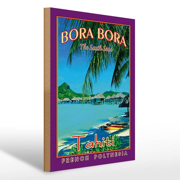 Placa de madeira Viagem 30x40 cm Bora Bora Taiti Mar Praia por atacado de Femer