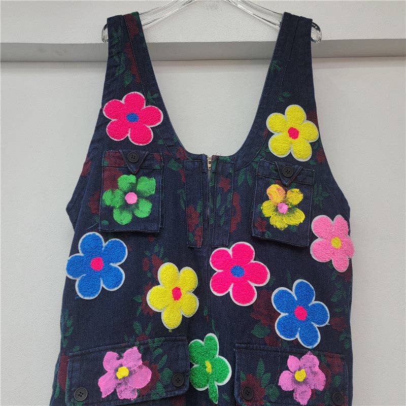 Classic Blue M288 2025 Summer Women’s Floral Denim Workwear Jumpsuit for wholesale on Faire2