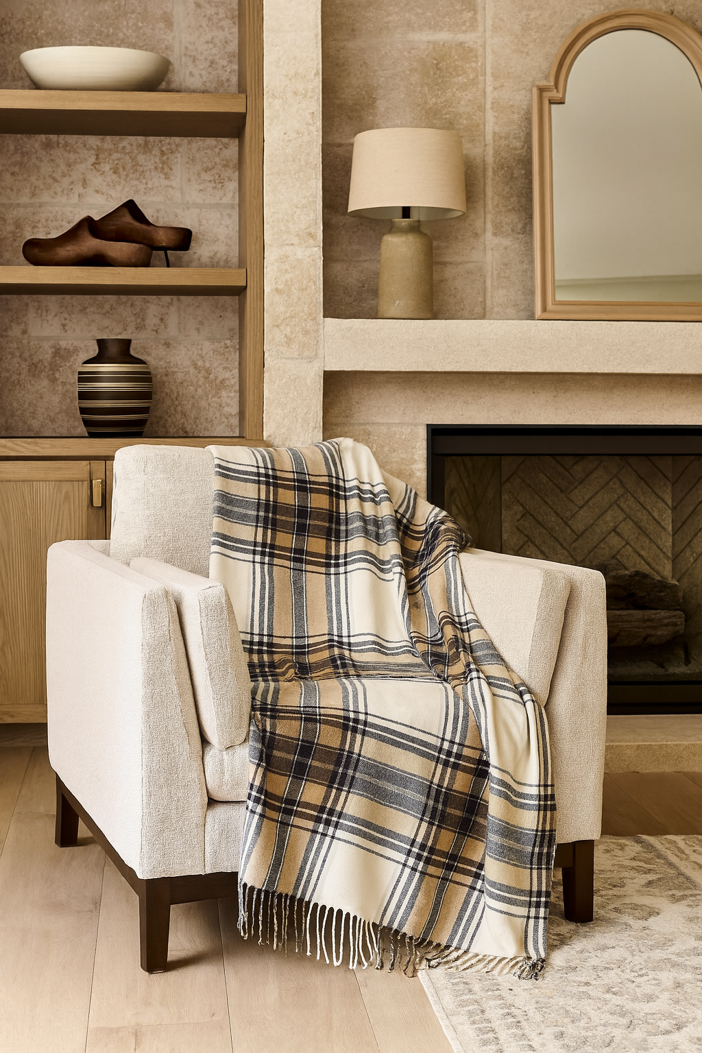 Fennco Styles - Vendita all'ingrosso Plaid - Coperta classica marrone con bordo a nappine in tartan da 50x60 pollici1