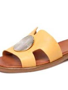BASEL LEATHER SANDAL - YELLOW for wholesale by Sheridan Mia
