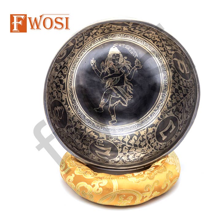 Fwosi - Wholesale Meditation Supplies - Lord Shiva Carved Prayer Bowl, Tibetan Mantra Singing bowl