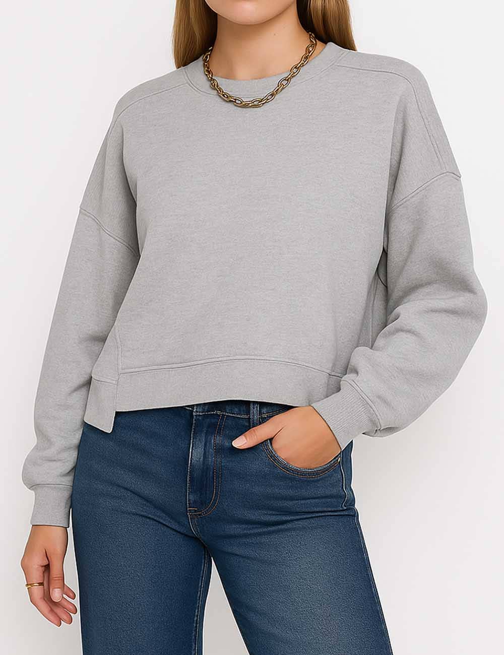 Sweetkama - Wholesale Sweatshirt - Women's - Ladies Solid Color Cropped Pullover SKT52320