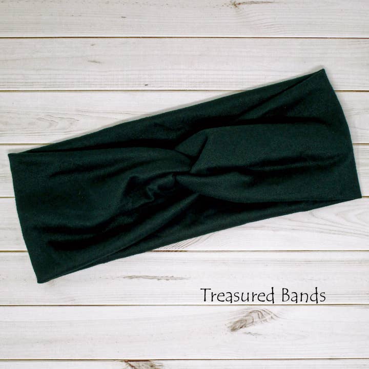 Dark Green Solid Comfortable Knit Twist Headbands for wholesale by Treasured Haven