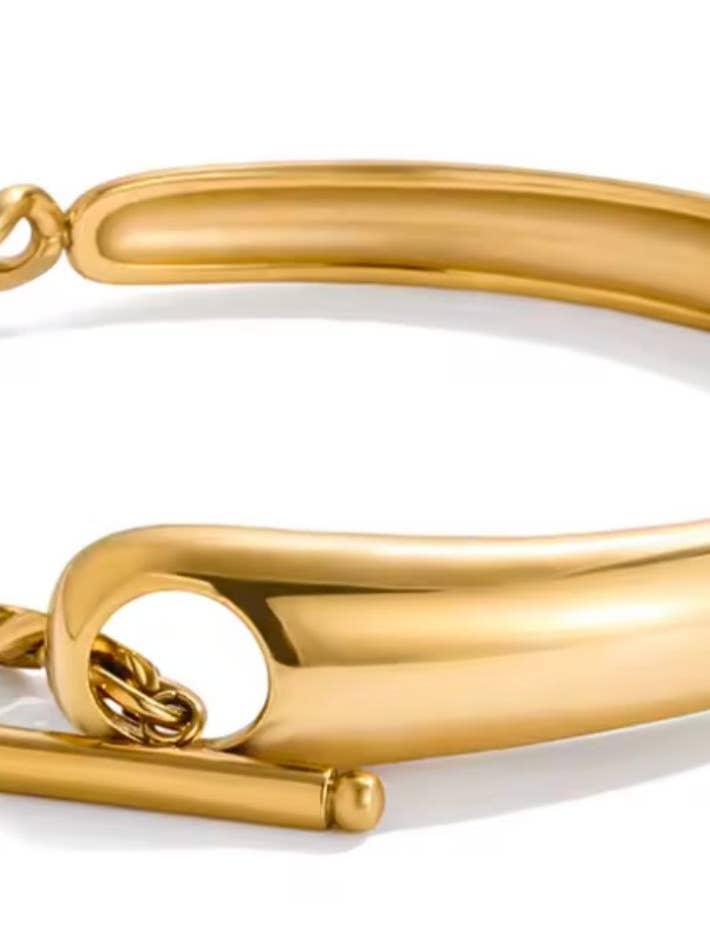 Double Cuff & Cuban Toggle Bracelet 14K Gold PVD Waterproof for wholesale by HoopLa