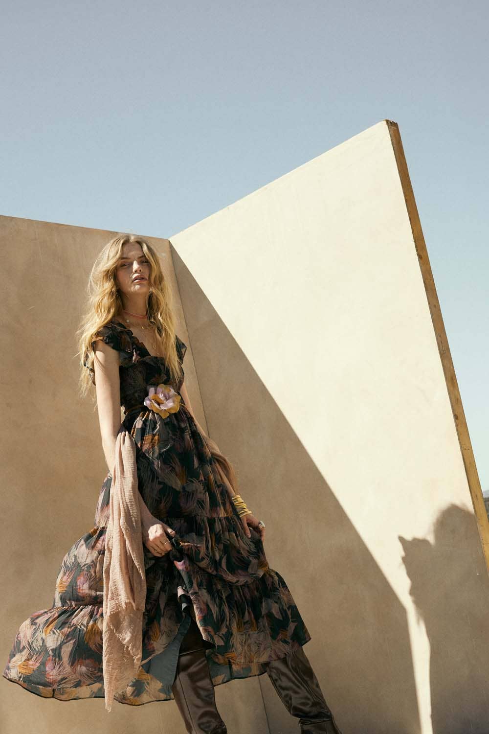 Promesa USA - Wholesale Dress - Women's - Abstract-Print Smocked Ruffle Midi Dress5