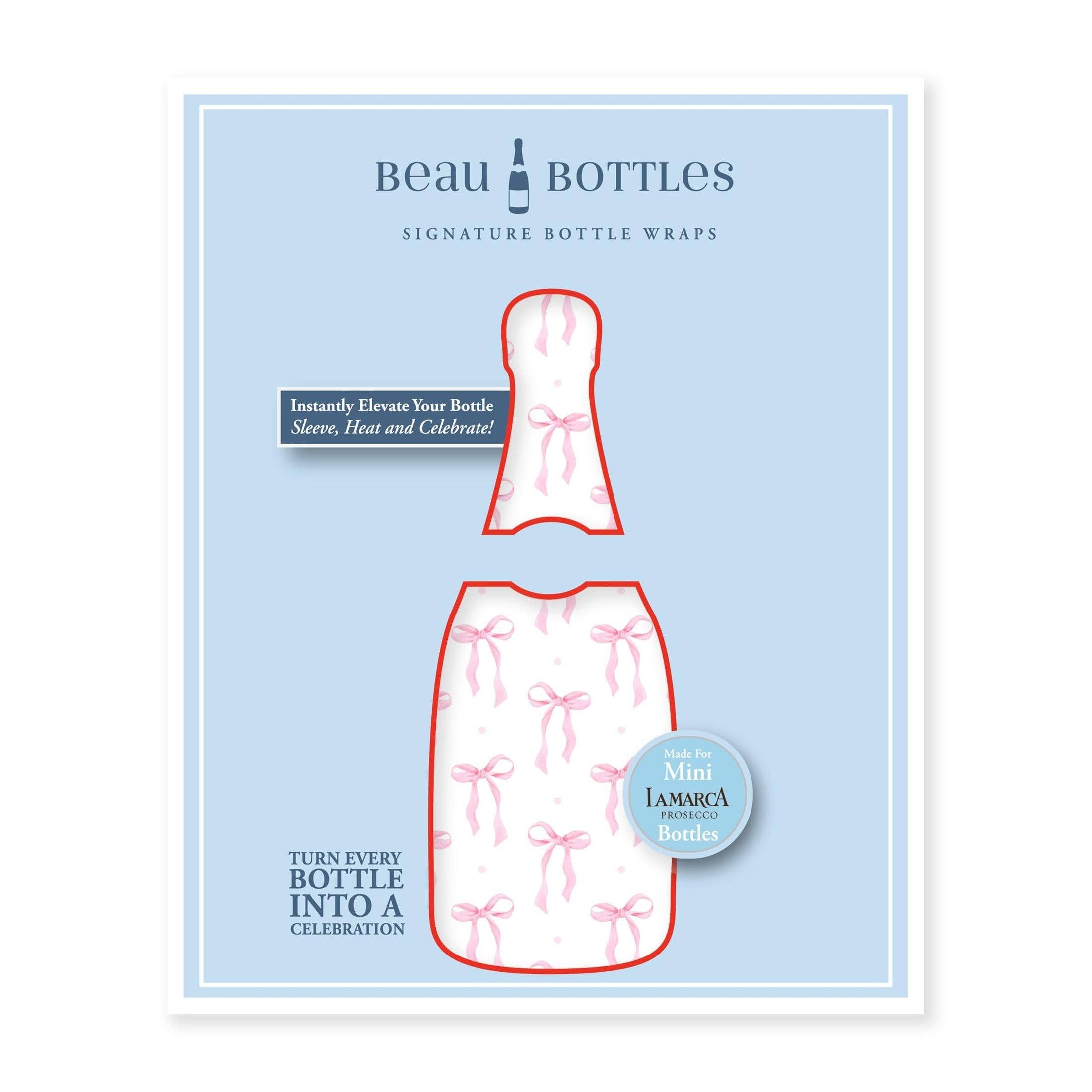 Beau Bottles - Wholesale Wine Gift Bag - Beau Bottles Pink Bows - MINI Prosecco Collection - Six Pack4