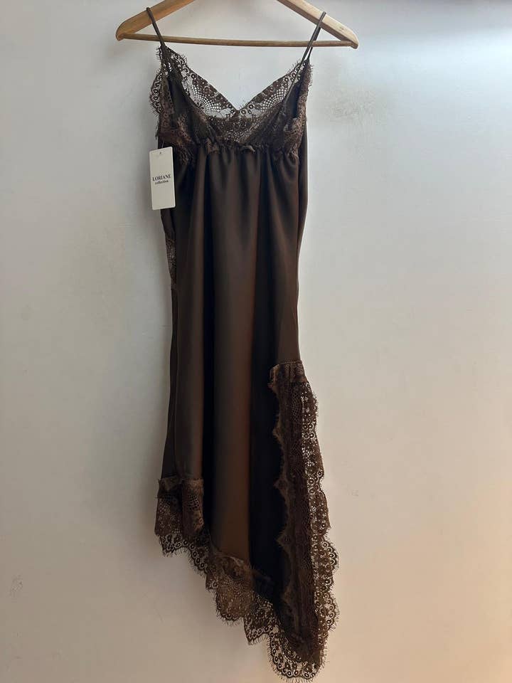 LORIANE - Wholesale Dress - Women's - 10400RO Asymmetrical short strap satin dress4