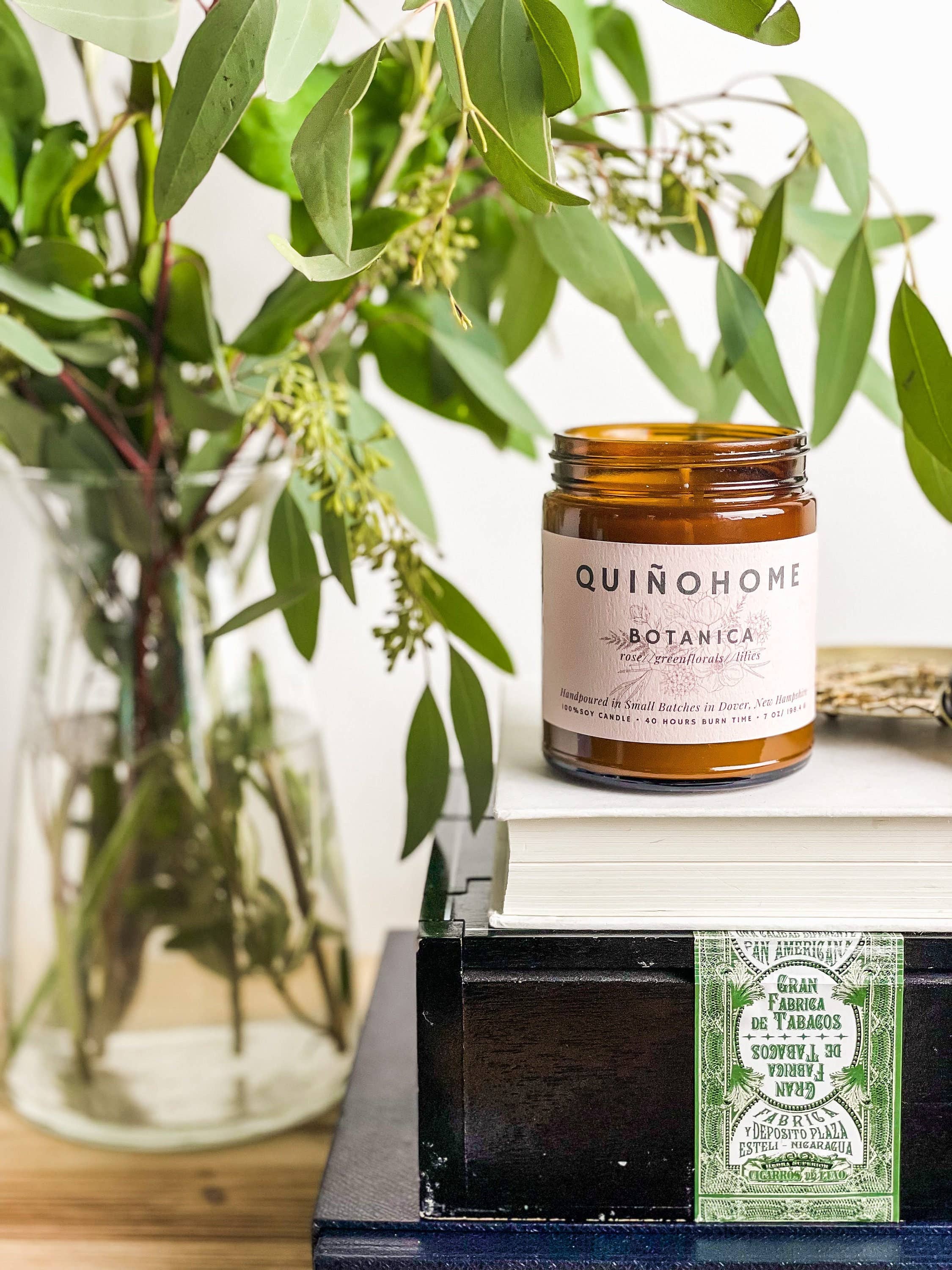 quiñohome - Wholesale Jar/Filled Candle - Botanica 7oz Soy Candle Jar// Rose, Green Florals, Lilies// Hand Poured Soy Wax// Rose Candle// Non Toxic Candle// Amber Jar Candle2