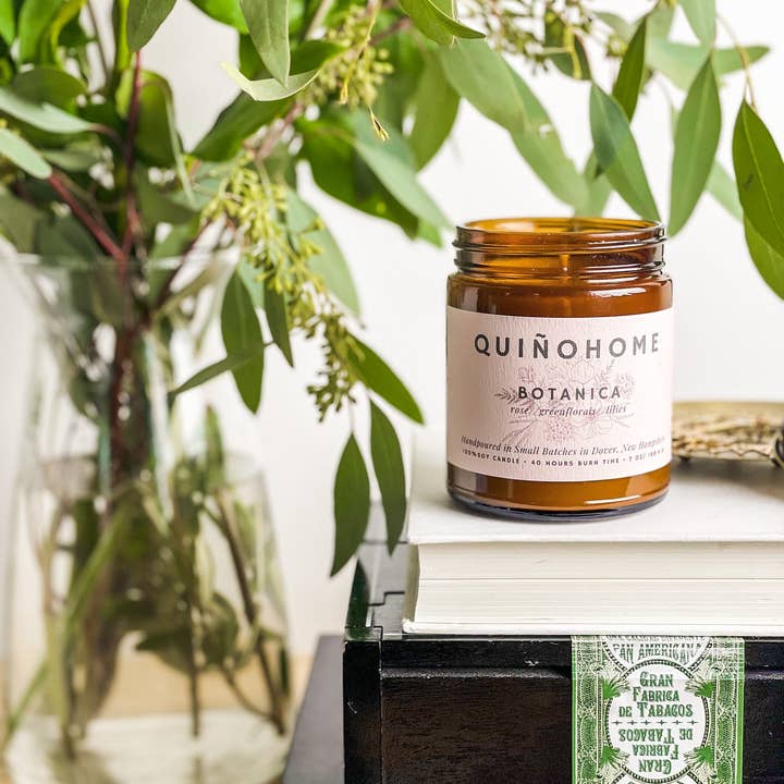 quiñohome - Wholesale Jar/Filled Candle - Botanica 7oz Soy Candle Jar// Rose, Green Florals, Lilies// Hand Poured Soy Wax// Rose Candle// Non Toxic Candle// Amber Jar Candle2