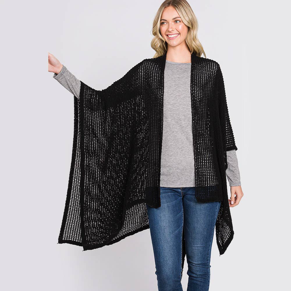 Sensibling Corp. – wholesale Poncho - Dam – Solid Chenille Virkad Ruana Poncho3